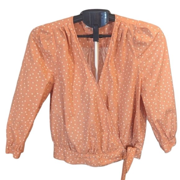 Madewell Tops - Madewell Coral Pink & White Star Pattern Side TieWaist Cotton Wrap Blouse Size M